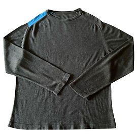 pull John Smedley coton kaki chiné détail turquoise Taille M-L Kaki Turquoise