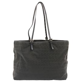 Fendi-FENDI Zucchino Canvas Tote Bag Black Auth ar6460-Black
