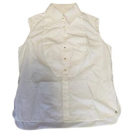 Camicia Chanel senza maniche in cotone bianco Bianco