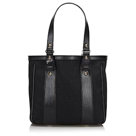 Fendi-Fendi Black Leather-Trimmed Zucchino Tote-Black