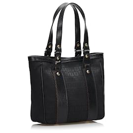 Fendi-Fendi Black Leather-Trimmed Zucchino Tote-Black