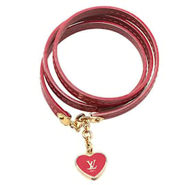 Louis Vuitton-louis vuitton Bracelet Commit en cuir rouge-Rouge