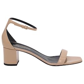 Saint Laurent-Saint Laurent Block Heel Ankle Strap Sandals in Nude Patent Leather-Flesh