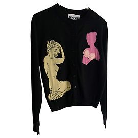Moschino Pin-Up Strickjacke Schwarz Baumwolle Wolle Schwarz Mehrfarben