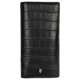 Alexander Mcqueen-Alexander McQueen Black Croc Embossed Long Wallet-Black