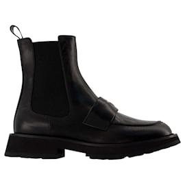 Alexander Mcqueen-Worker Punk Ankle Boots - Alexander Mcqueen - Black/White - Leather-Black