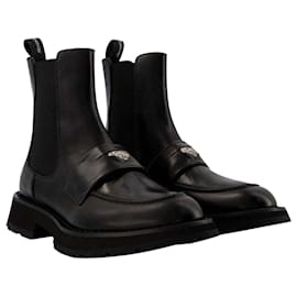 Alexander Mcqueen-Worker Punk Ankle Boots - Alexander Mcqueen - Black/White - Leather-Black