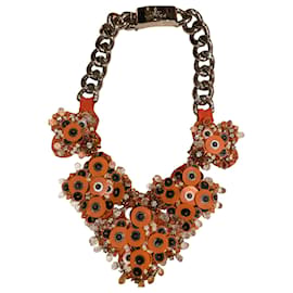 Sublime e imponente colar Prada Laranja Hardware prateado