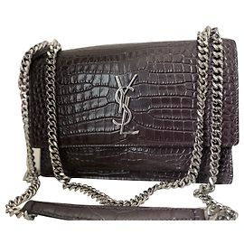 Bolsa Yves Saint Laurent Sunset Couro Exótico Chocolate Chocolate