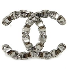 Chanel CC Band Brosche Silber Metall Silber