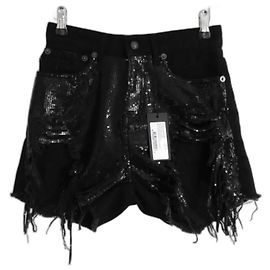 R13 Short noir ample déchiqueté à sequins Noir