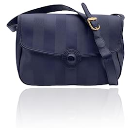 Fendi-Vintage Blue Pequin Stripes Canvas Crossbody Messenger Bag-Blue