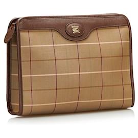 Burberry-Plaid Canvas Clutch-Brown