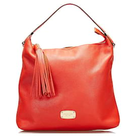 Michael Kors-Leather Bedford Tassel Hobo Bag-Red