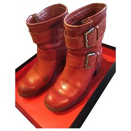 Botas Biker 7 Free Lance de cuero rojo Roja