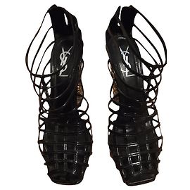 Yves Saint Laurent Cage Boots Black Leather 38 Black