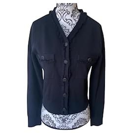 Chanel-cardigan chanel in lana e cotone nera , nuovo top-Nero