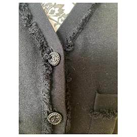 Chanel-chanel cardigan em lã preta e algodão , novo topo-Preto