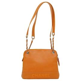 Chanel-CHANEL Chain Shoulder Bag Caviar Skin Orange CC Auth ar8526-Orange
