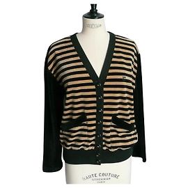 SONIA RYKIEL Gilet panne de velours rayé sable et noir TBE TL Multicolore