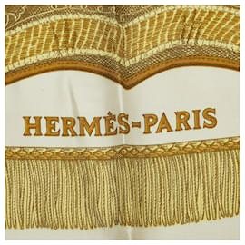 Hermès-Hermes Gold Poste et Cavalerie Silk Scarf-Golden