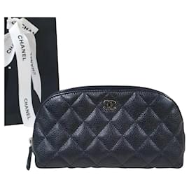Chanel-Chanel Black Caviar Leather  Cosmetic Toiletry Case Bag-Black