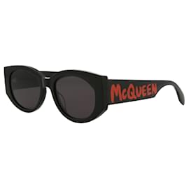 Alexander Mcqueen-Alexander Mcqueen Round-Frame Acetate Sunglasses-Black