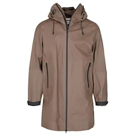 Bottega Veneta-Bottega Veneta Long Leather Hooded Jacket-Brown