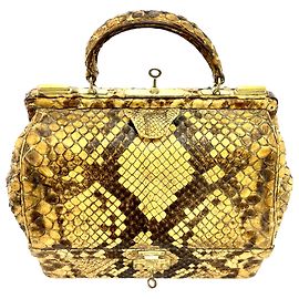 Valigetta Hermès in Pitone Giallo e Nero Nero Stampa python Giallo