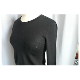 Chanel-CHANEL Small light black silk cashmere sweater Logo T36 very good condition/ RARE-Black