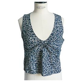 CHANEL Corte superior bleu profond logo Chanel Blanc T36 segundo.E COLECTOR Blanco Azul