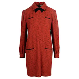 Valentino-Vestido rojo con cuello de lana y lazo de Valentino-Roja
