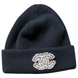 NEU Chanel CC Schwarz 100% Beanie-Mütze aus Kaschmir Schwarz
