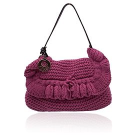 Fendi Pink Wool Knit Crocheted Chef Shoulder Flap Bag Handbag Pink