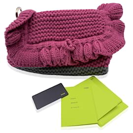 Fendi-Pink Wool Knit Crocheted Chef Shoulder Flap Bag Handbag-Pink
