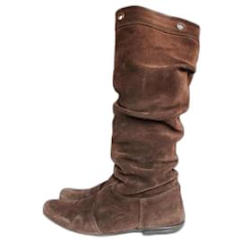 Roberto Cavalli-Vintage Y2K Roberto Cavalli Angels suede leather brown boots western designer Y2K 00's 00s zeroes Made in Italy size eu 38-Brown