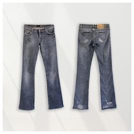 Just Cavalli-Vintage Y2K Just Roberto Cavalli blue grey washed mid low rise waist flared jeans designer denim zeroes extra long legs 00's 00S size 26 XS-Grey,Dark grey