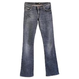 Just Cavalli-Vintage Y.2K Just Roberto Cavalli Jeans mit ausgestelltem Bein und mittlerer, niedriger Leibhöhe, blaugrau gewaschen, Designer-Denim mit extra langen Beinen 00's 00S Größe 26 XS-Grau,Anthrazitgrau