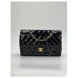 Chanel-Chanel classic medium patent gold bag-Black