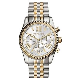 Michael Kors Lexington Chronograph Watch Silver Dial Golden