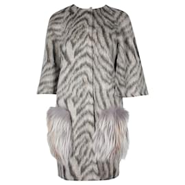Fendi-Brown/Beige Natural Coat with Natural Vulpes Fur-Grey
