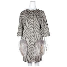 Fendi-Brown/Beige Natural Coat with Natural Vulpes Fur-Grey