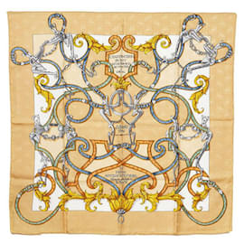 Hermès-hermès L'Instrvction Dv Roy Monogram Silk Scarf gold-Golden