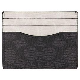 Coach Black Coated Canvas Signature Card Case Grey