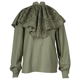 Etro Rüschenbluse mit Blumenstickerei aus grüner Baumwolle Grün