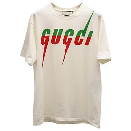 Camiseta de algodón color crema con estampado de logo Gucci Blade Blanco Crudo