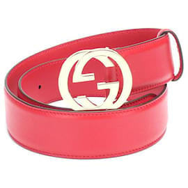 Gucci-gucci Interlocking G Leather Belt red-Red
