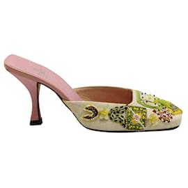 Fendi-Beige Canvas Mules with Colorful Embroidery-Other