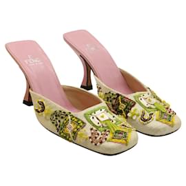 Fendi-Beige Canvas Mules with Colorful Embroidery-Other