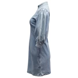 Ganni-Mini vestido jeans Ganni Cult em algodão azul claro-Azul,Azul claro